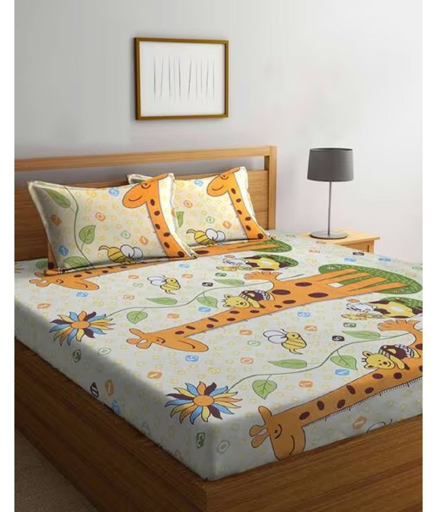     			VORDVIGO Glace Cotton Animal 1 Double Bedsheet with 2 Pillow Covers - Cream