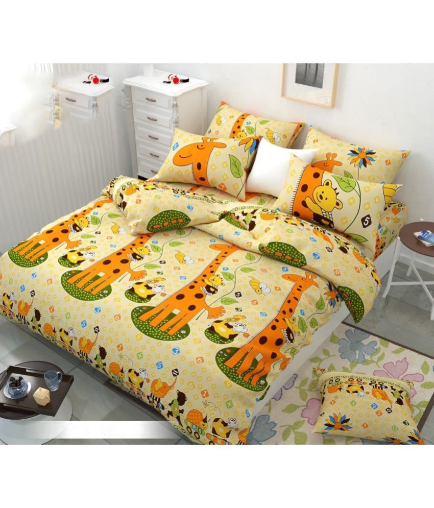     			VORDVIGO Glace Cotton Animal 1 Double Bedsheet with 2 Pillow Covers - Cream