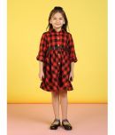 Nauti Nati Cotton Shirt Dress For Girls ( Pack of 1 , Red & Black )