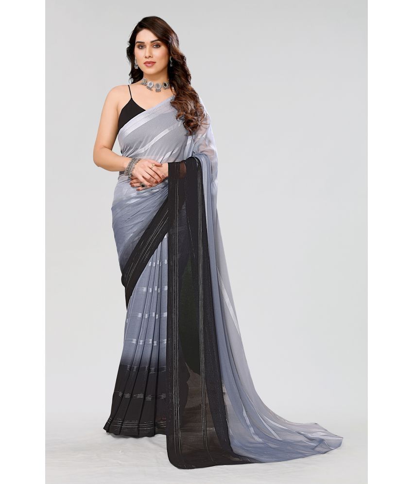     			ANAND SAREES Georgette Striped Saree With Blouse Piece - Grey ( Pack of 1 )