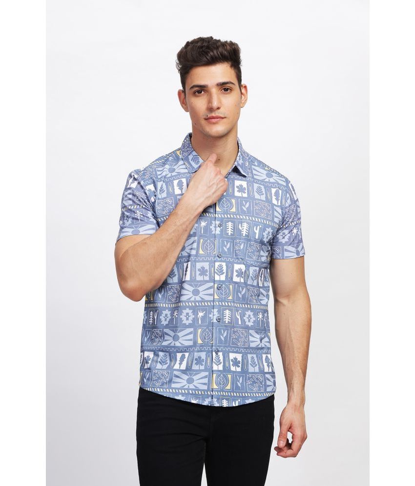     			BULLMER Cotton Blend Regular Fit Printed Half Sleeves Men's Casual Shirt - Blue ( Pack of 1 )