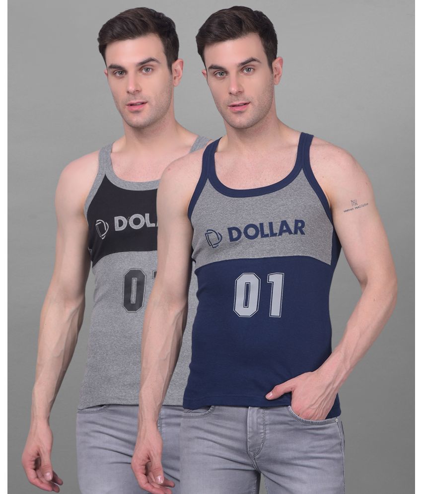     			Dollar Bigboss Navy Printed Cotton Blend Men Vest (Pack of 2)