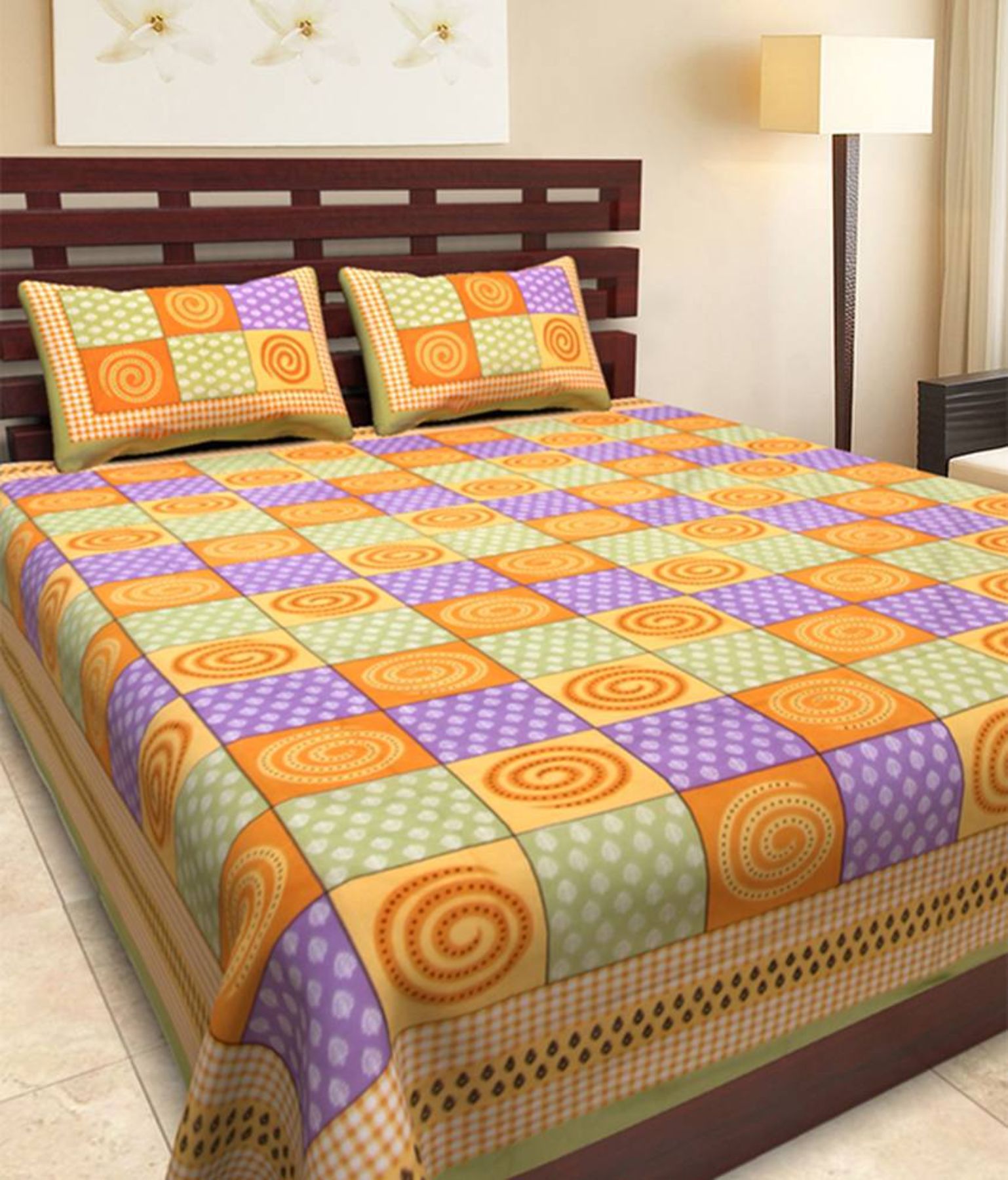     			UniqChoice 100% Cotton Traditional Jaipuri King Size Double Bed Sheet With 2 Pillow Cover