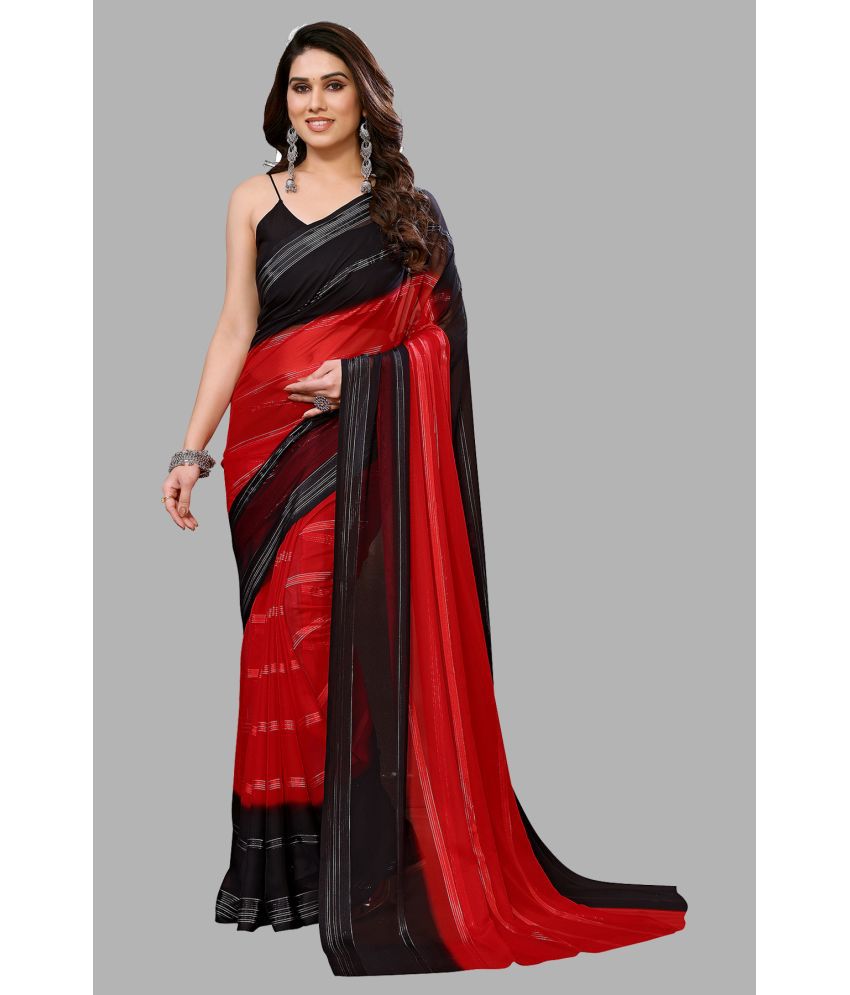     			Kashvi Sarees Georgette Striped Saree Without Blouse Piece - Black ( Pack of 1 )