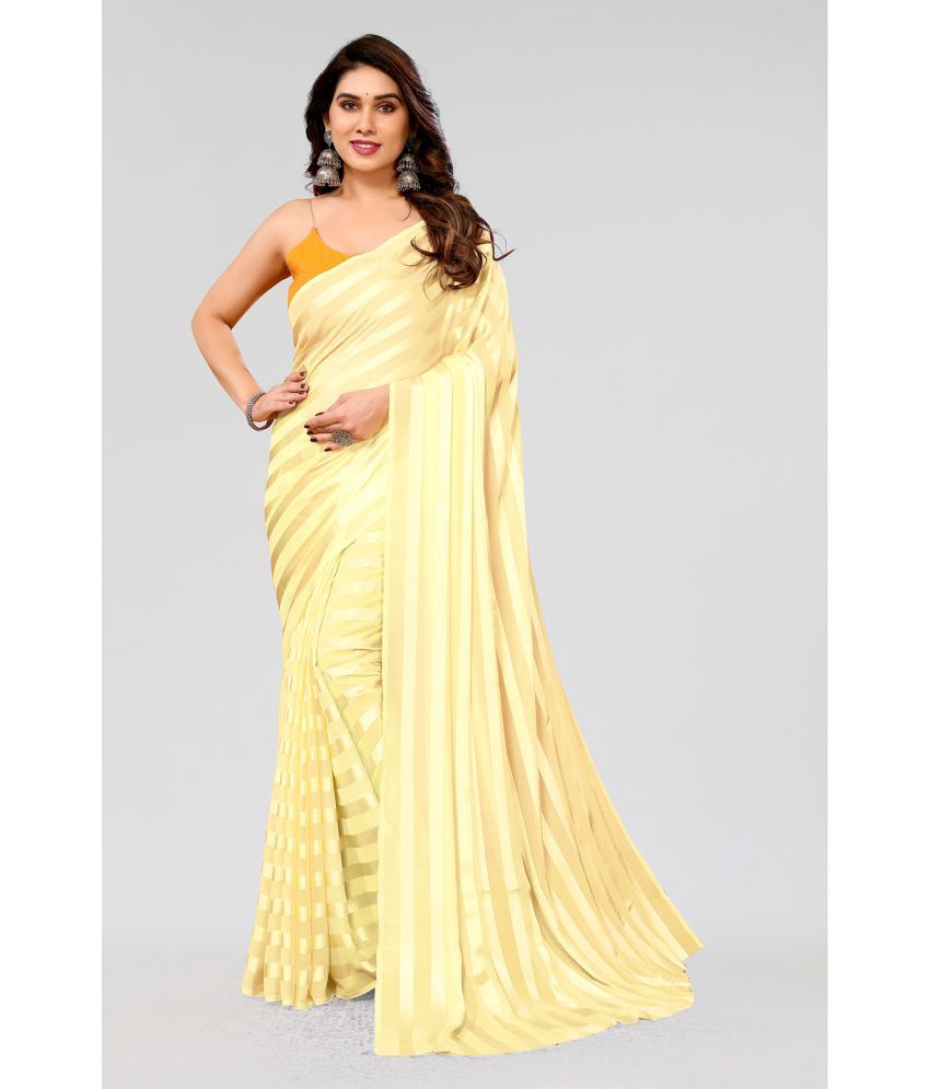     			Kashvi Sarees Satin Striped Saree With Blouse Piece - Yellow ( Pack of 1 )