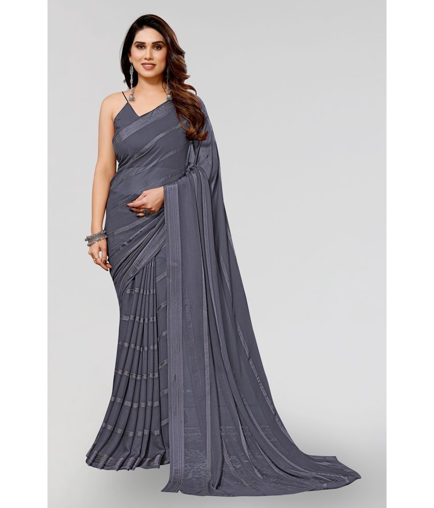     			Kashvi Sarees Satin Striped Saree With Blouse Piece - Grey ( Pack of 1 )