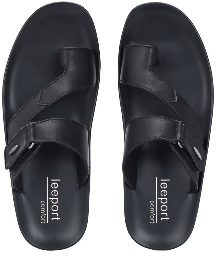     			Leeport Black Men's Leather Slipper