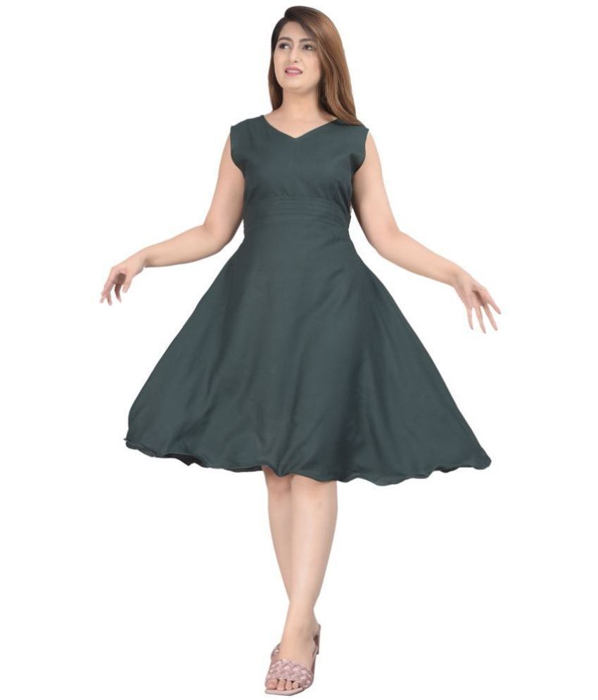     			NUPITAL Rayon Solid Knee Length Women's Skater Dress - Green ( Pack of 1 )