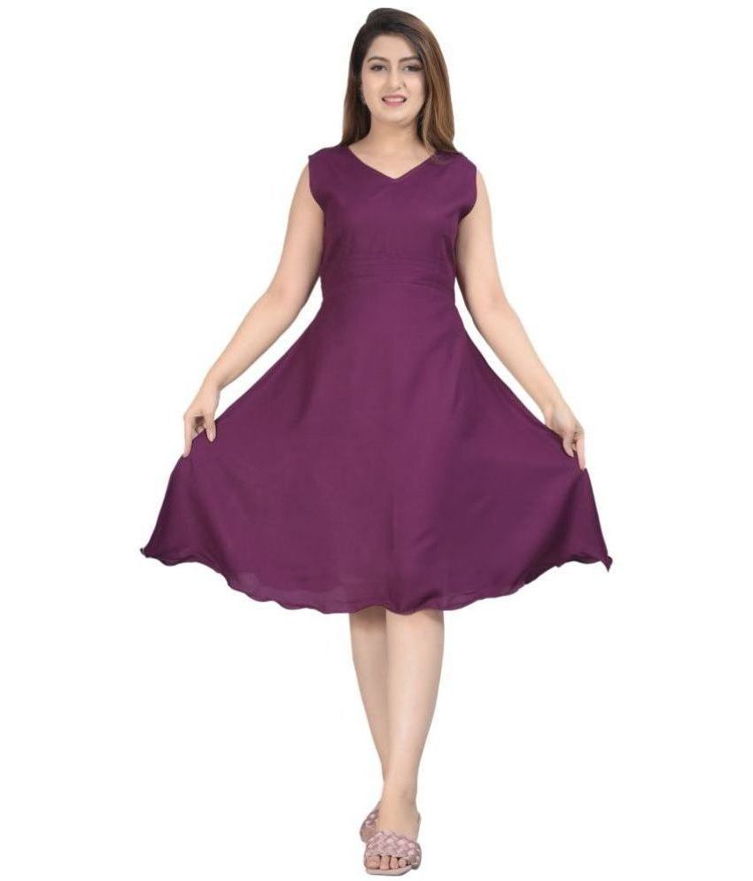     			NUPITAL Rayon Solid Knee Length Women's Skater Dress - Purple ( Pack of 1 )