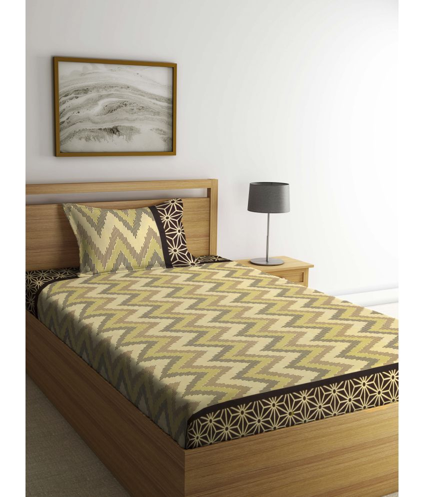     			Klotthe Cotton Geometric 1 Single Bedsheet with 1 Pillow Cover - Yellow