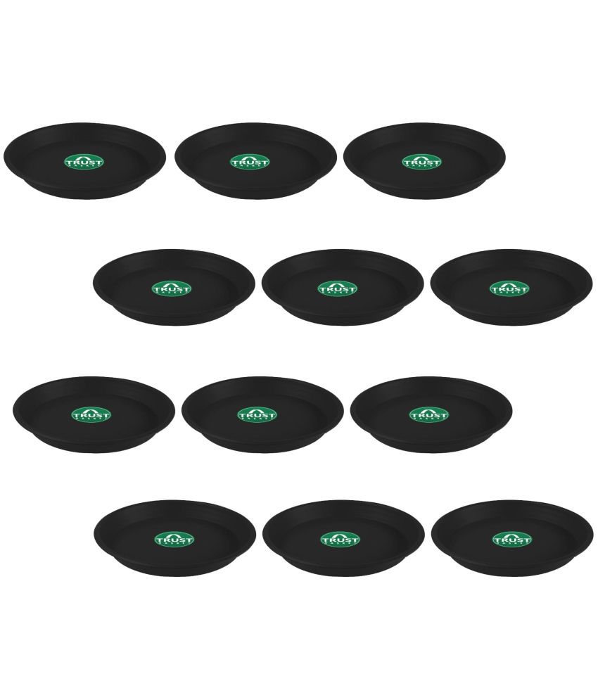     			TrustBasket UV Treated 8 inch Round Bottom Tray Saucer - Black Color - Set of 12