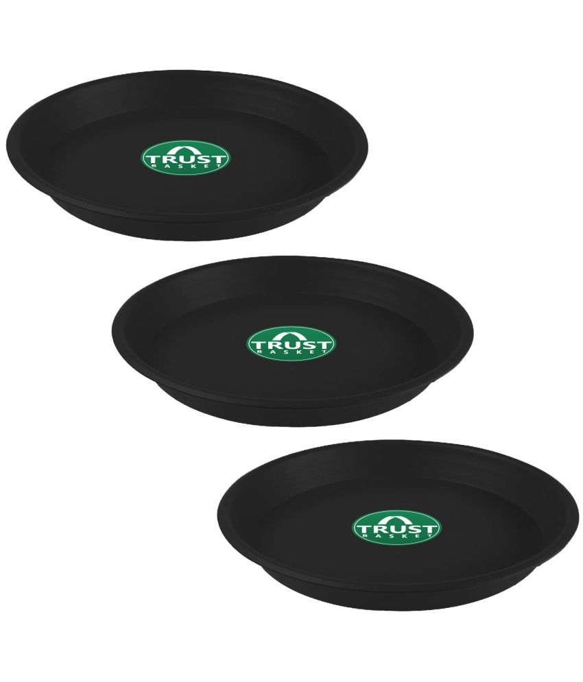     			TrustBasket Uv Treated 16 Inch Round Bottom Tray Saucer - Black Color - Set of 3