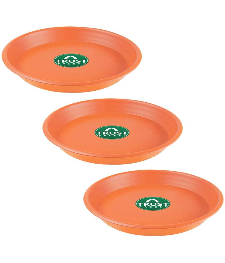     			TrustBasket Uv Treated 16 Inch Round Bottom Tray Saucer - Terracotta Color- Set of 3