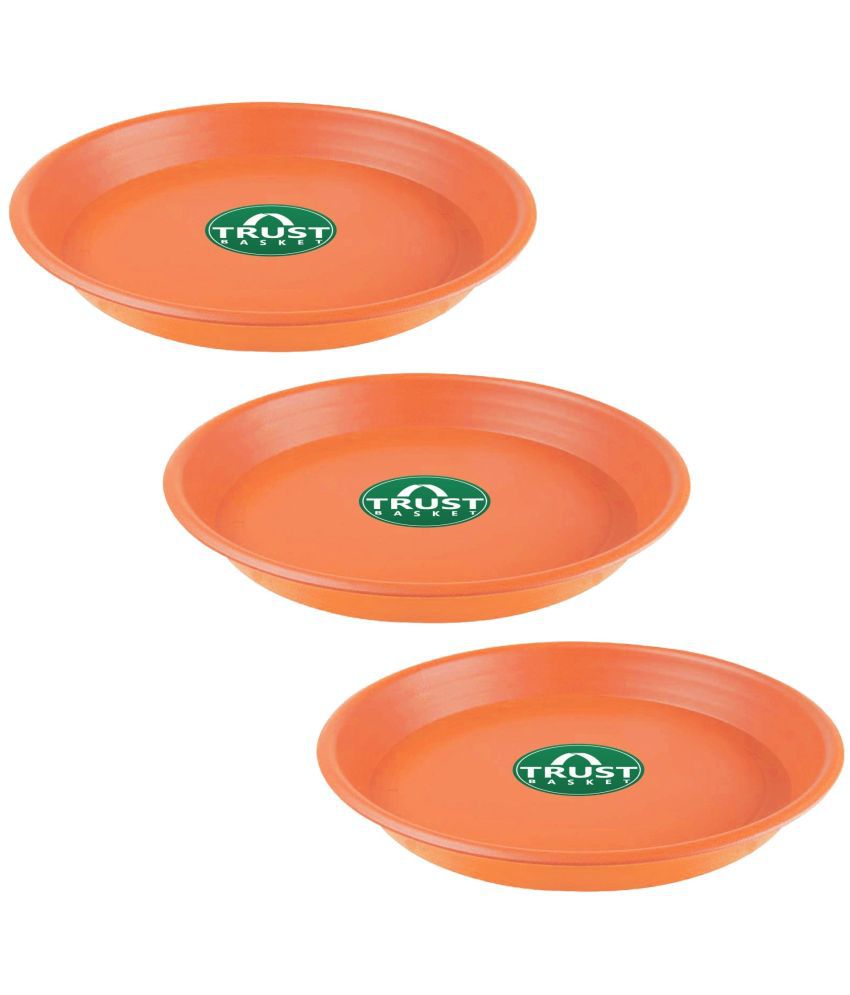     			TrustBasket UV Treated 10 inch Round Bottom Tray Saucer - Terracotta Color-Set of 3