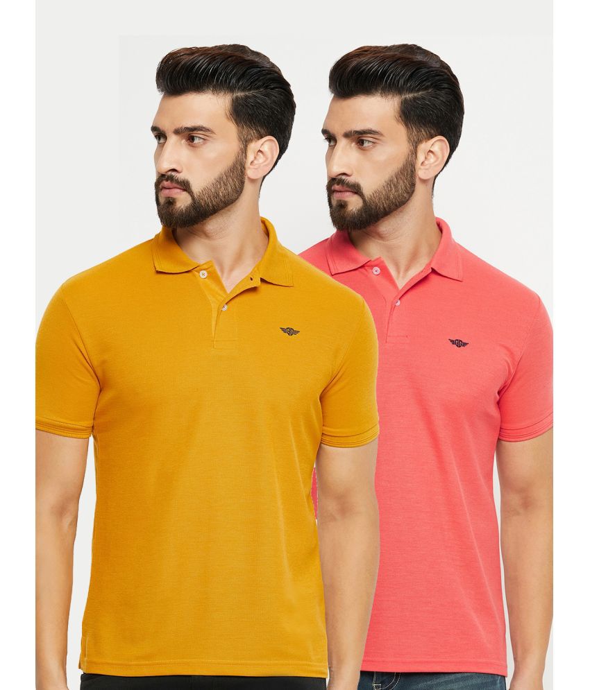     			GET GOLF Cotton Blend Regular Fit Solid Half Sleeves Men's Polo T Shirt - Mustard ( Pack of 2 )