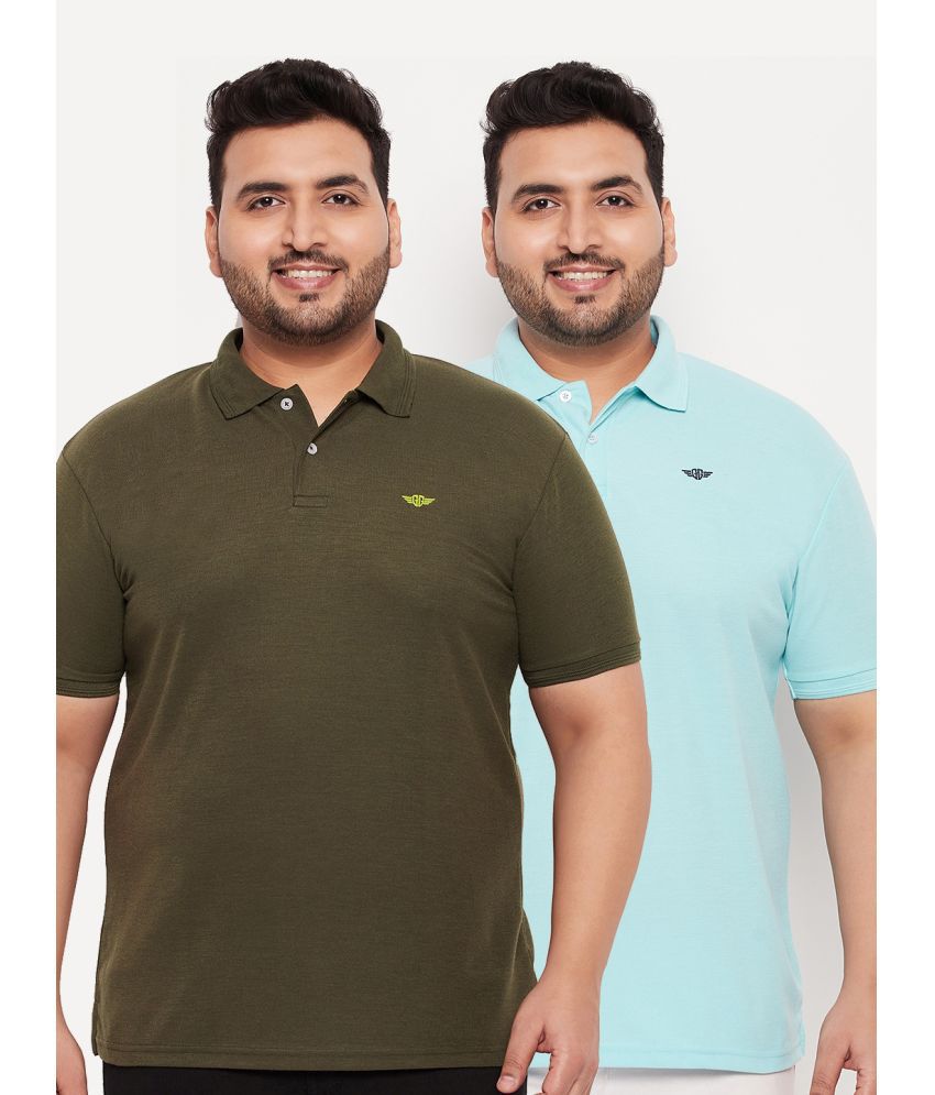     			GET GOLF Cotton Blend Regular Fit Solid Half Sleeves Men's Polo T Shirt - Olive ( Pack of 2 )
