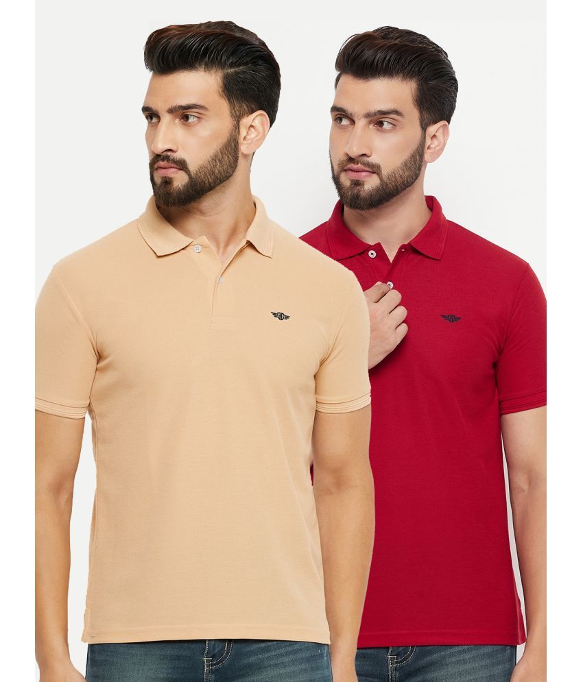     			GET GOLF Pack of 2 Cotton Blend Regular Fit Solid Half Sleeves Men's Polo T Shirt ( Beige )