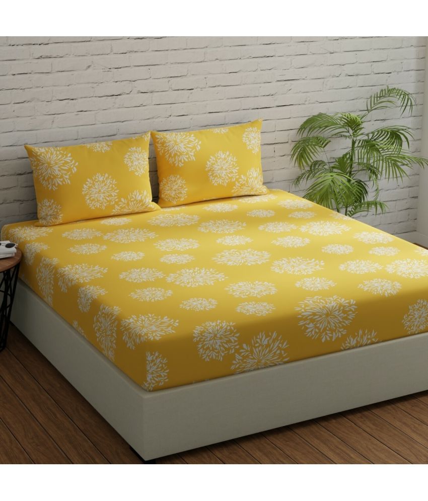     			HIDECOR Microfiber Ethnic 1 Double King Size Bedsheet with 2 Pillow Covers - Yellow