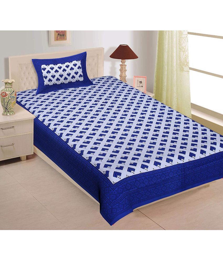     			Uniqchoice Cotton Abstract 1 Single Bedsheet with 1 Pillow Cover - Blue