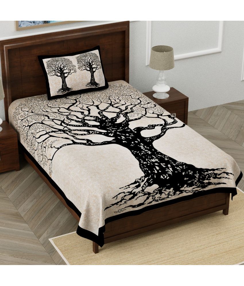     			Uniqchoice Cotton Nature 1 Single Bedsheet with 1 Pillow Cover - Black