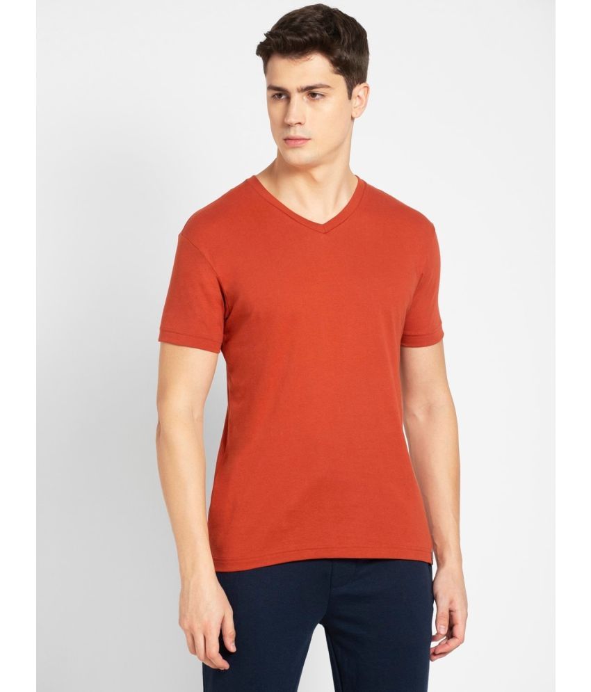     			Jockey 2726 Men's Super Combed Cotton Rich Solid V Neck Half Sleeve T-Shirt - Cinnabar