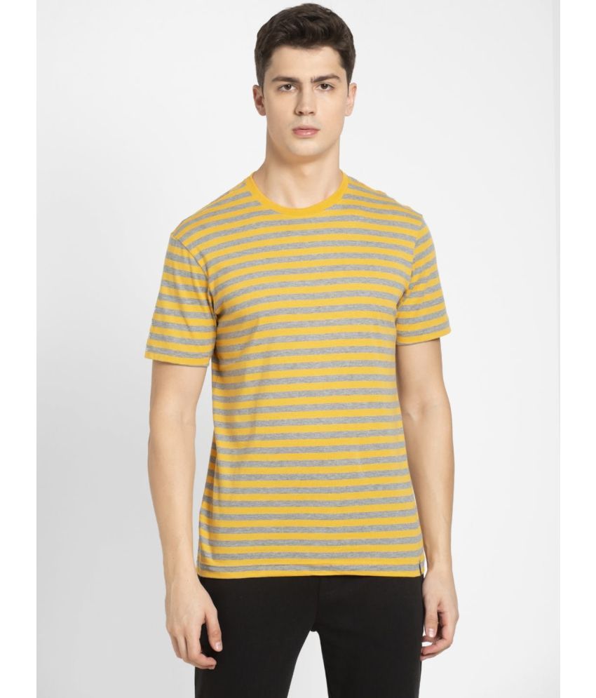     			Jockey 2715 Men's Super Combed Cotton Rich Striped Round Neck T-Shirt - Burnt Gold & Grey