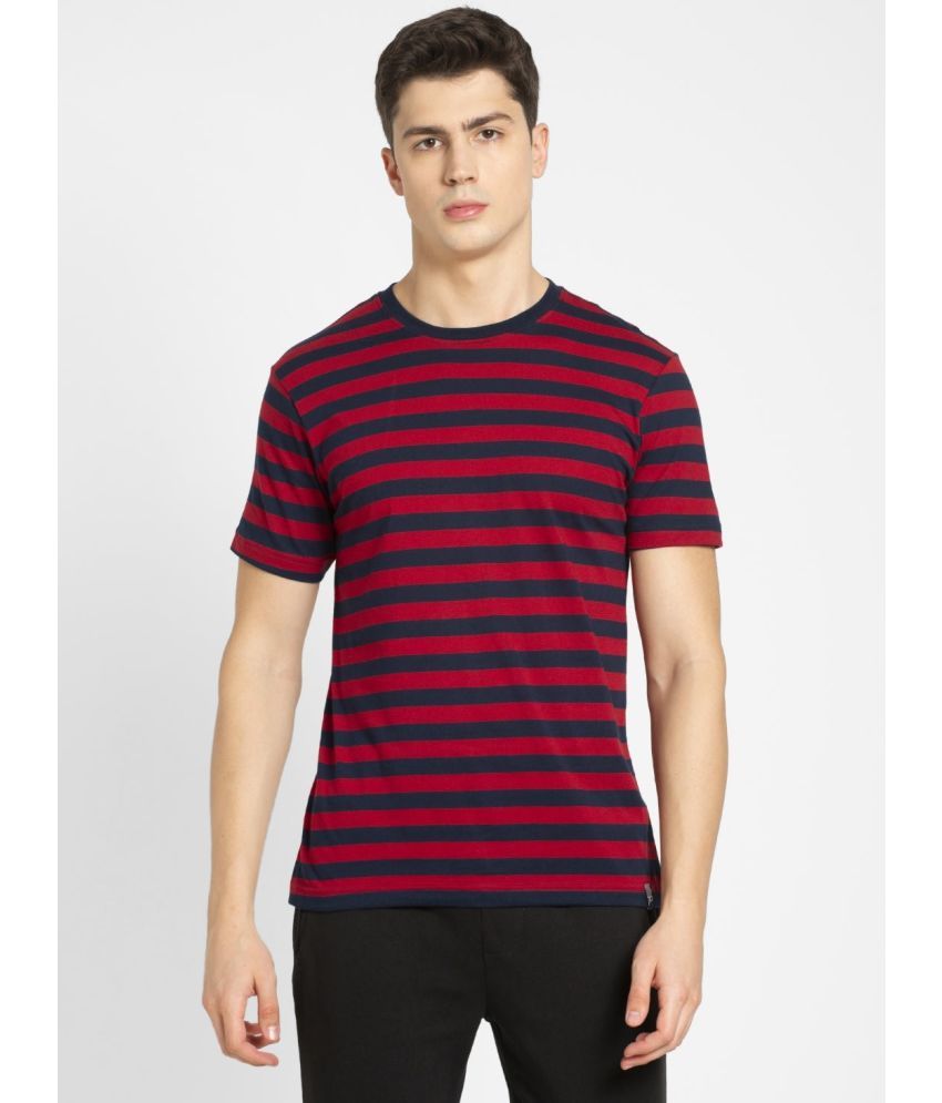     			Jockey 2715 Men's Super Combed Cotton Rich Striped Round Neck T-Shirt - Navy & Shanghai Red