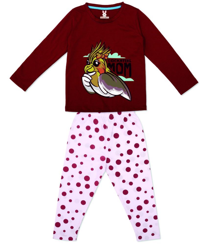     			Kidscraft Pack of 1 Girls Cotton Night Suit Set ( Maroon )