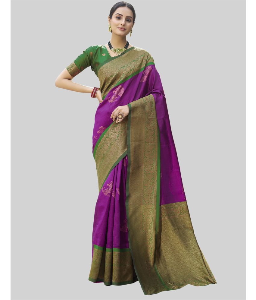     			Satrani Art Silk Self Design Saree With Blouse Piece - Purple ( Pack of 1 )
