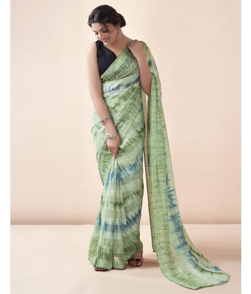    			Satrani Georgette Printed Saree With Blouse Piece - Mint Green ( Pack of 1 )