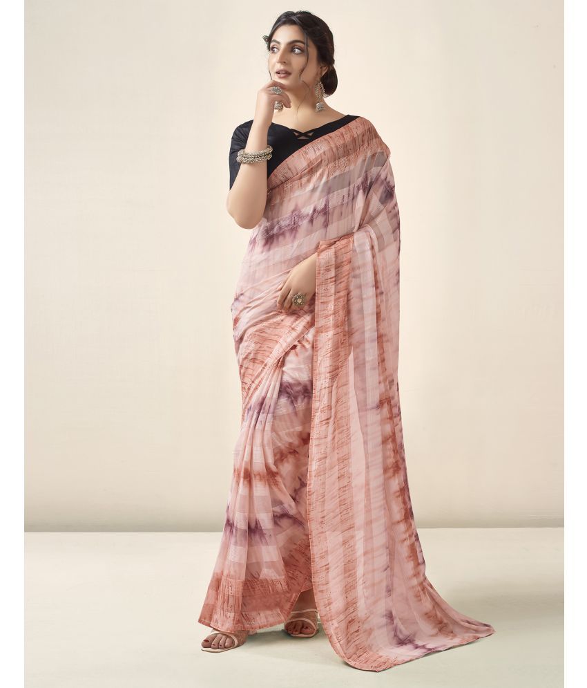     			Satrani Georgette Printed Saree With Blouse Piece - Peach ( Pack of 1 )