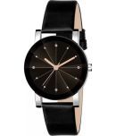 acnos Black Leather Analog Womens Watch