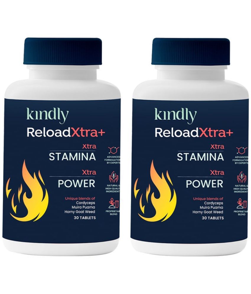     			Kindly Health ReloadXtra+ Horny Goat Weed | Stamina Booster For Men Ayurvedic Ingredients 100% Vegan | Vitamin B12 and Muira Puama | Extra Strength and Energy | 60 Tablets, Pack of 2