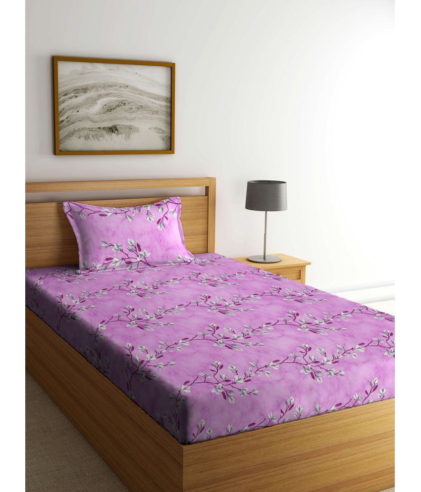    			Klotthe Cotton Floral 1 Single Bedsheet with 1 Pillow Cover - Purple
