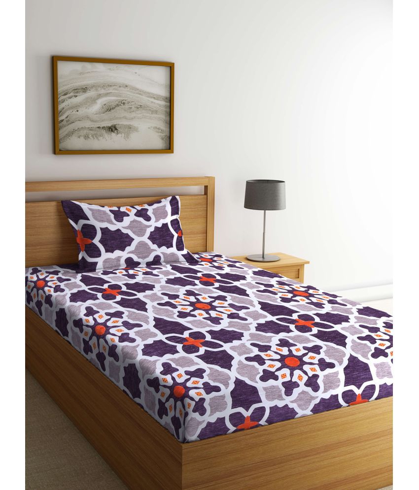    			Klotthe Poly Cotton Abstract Printed 1 Single Bedsheet with 1 Pillow Cover - Navy Blue