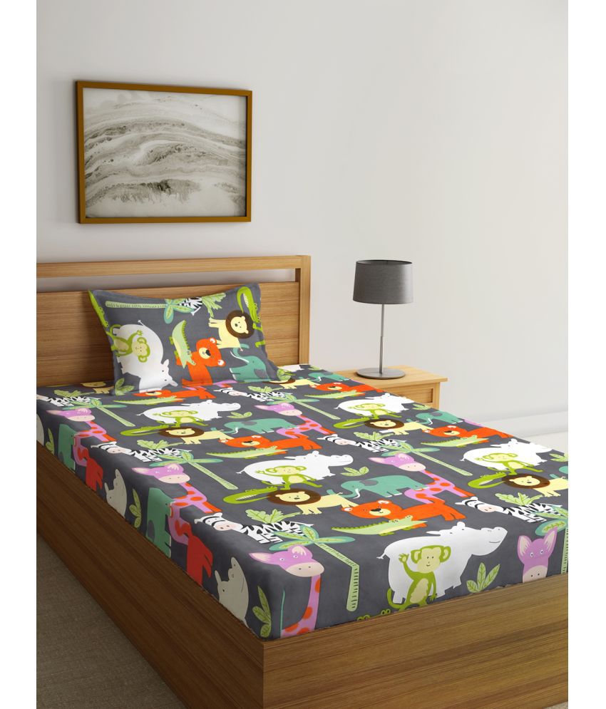     			Klotthe Poly Cotton Humor & Comic 1 Single Bedsheet with 1 Pillow Cover - Black