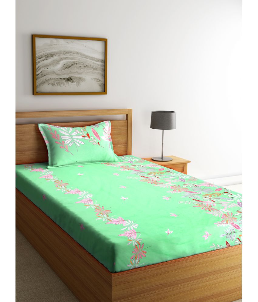     			Klotthe Poly Cotton Nature 1 Single Bedsheet with 1 Pillow Cover - Green