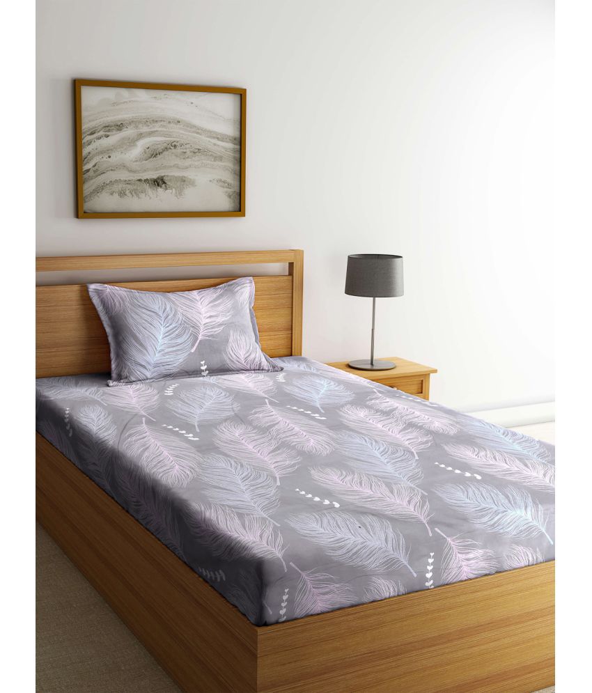     			Klotthe Poly Cotton Nature 1 Single Bedsheet with 1 Pillow Cover - Grey