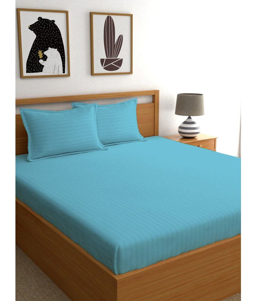     			Neekshaa Satin Vertical Striped 1 Double Bedsheet with 2 Pillow Covers - Sky Blue