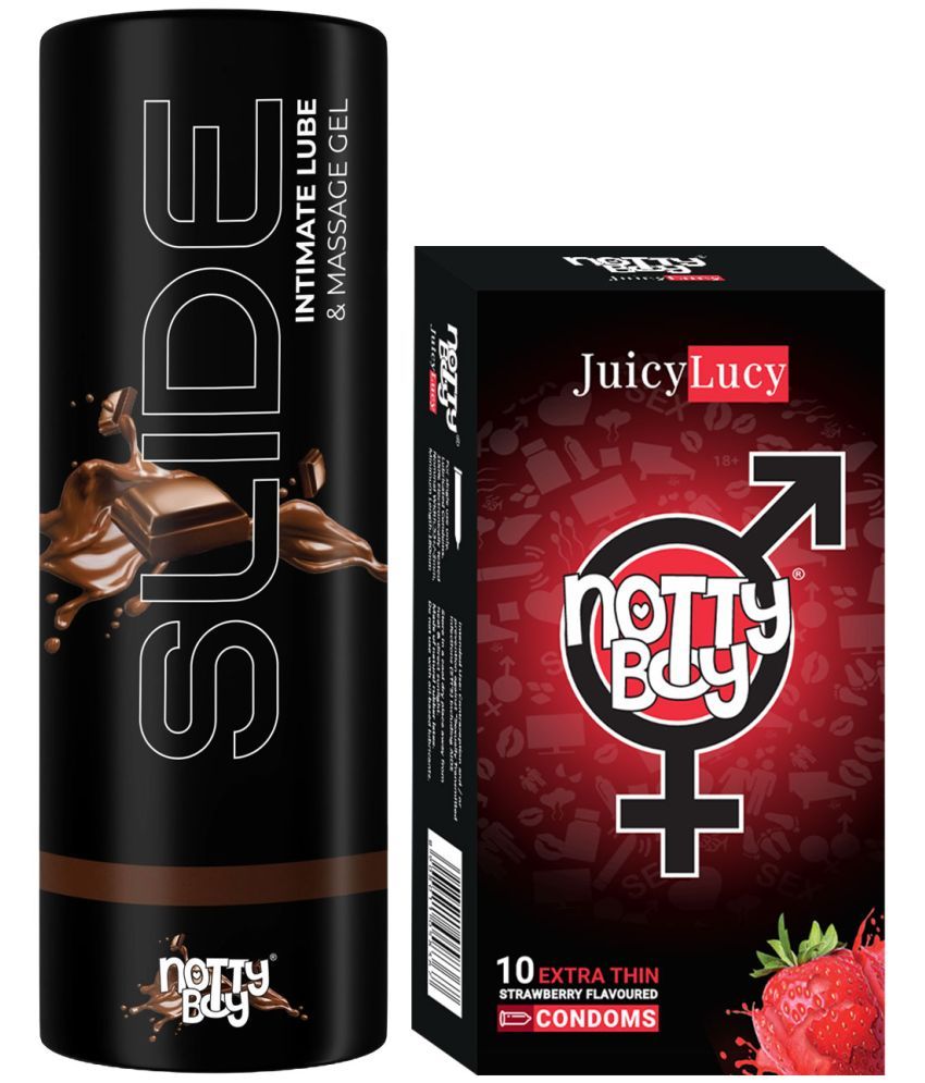     			NottyBoy Slide Chocolate Flavoured Lubricant 100ML and Strawberry Flavour Condoms - Pack of 2