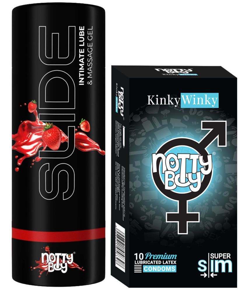     			NottyBoy Slide Strawberry Flavoured Lubricant 100ML and Super Slim Ultra Thin Condoms - Pack of 2