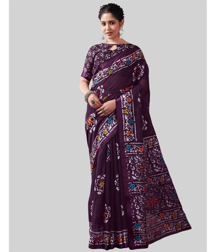     			Samah Cotton Blend Printed Saree With Blouse Piece - Purple ( Pack of 1 )