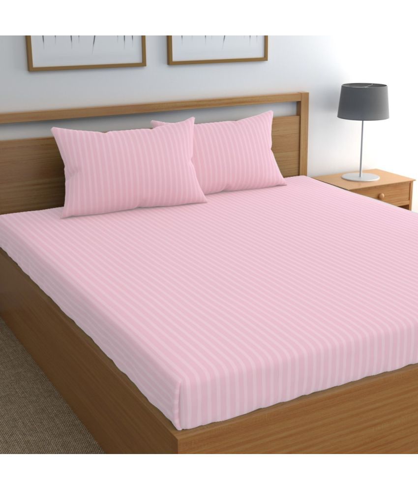     			VORDVIGO Satin Vertical Striped 1 Double Bedsheet with 2 Pillow Covers - Baby Pink