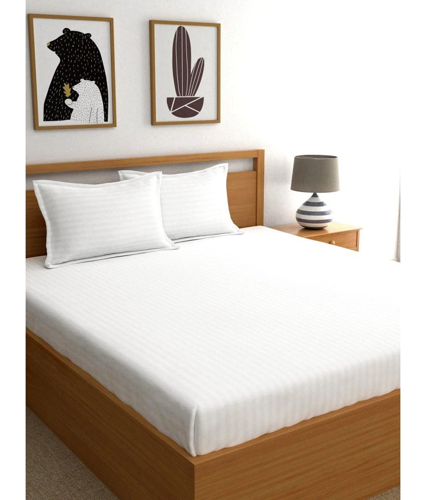     			VORDVIGO Satin Vertical Striped 1 Double Bedsheet with 2 Pillow Covers - White