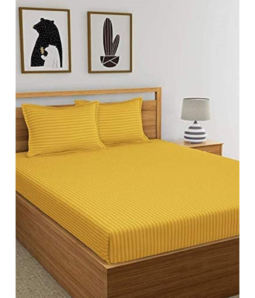    			VORDVIGO Satin Vertical Striped 1 Double Bedsheet with 2 Pillow Covers - Yellow