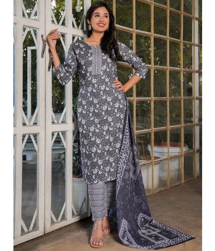     			Vbuyz Rayon Printed Kurti With Pants Women's Stitched Salwar Suit - Dark Grey ( Pack of 1 )