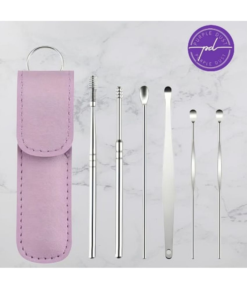     			Purple Dust Resuable Ear Cleaner Tool Set with Storage Leather Pouch (6Pcs - Assorted Color)