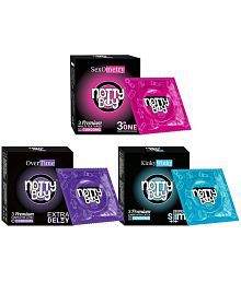 NottyBoy Extra Slim, Ribbed, Dotted, Contour, Super Dotted and Extra Delay Condom - (Set of 3, 9 Sheets)