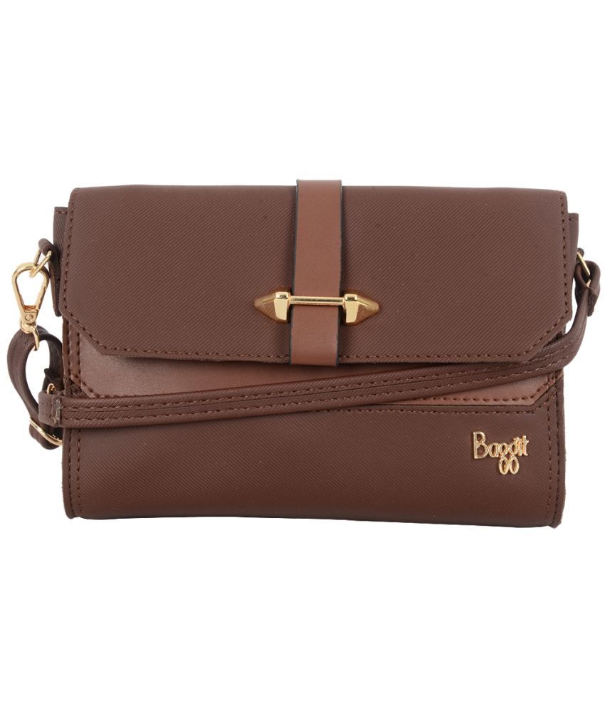     			Baggit Brown Faux Leather Sling Bag