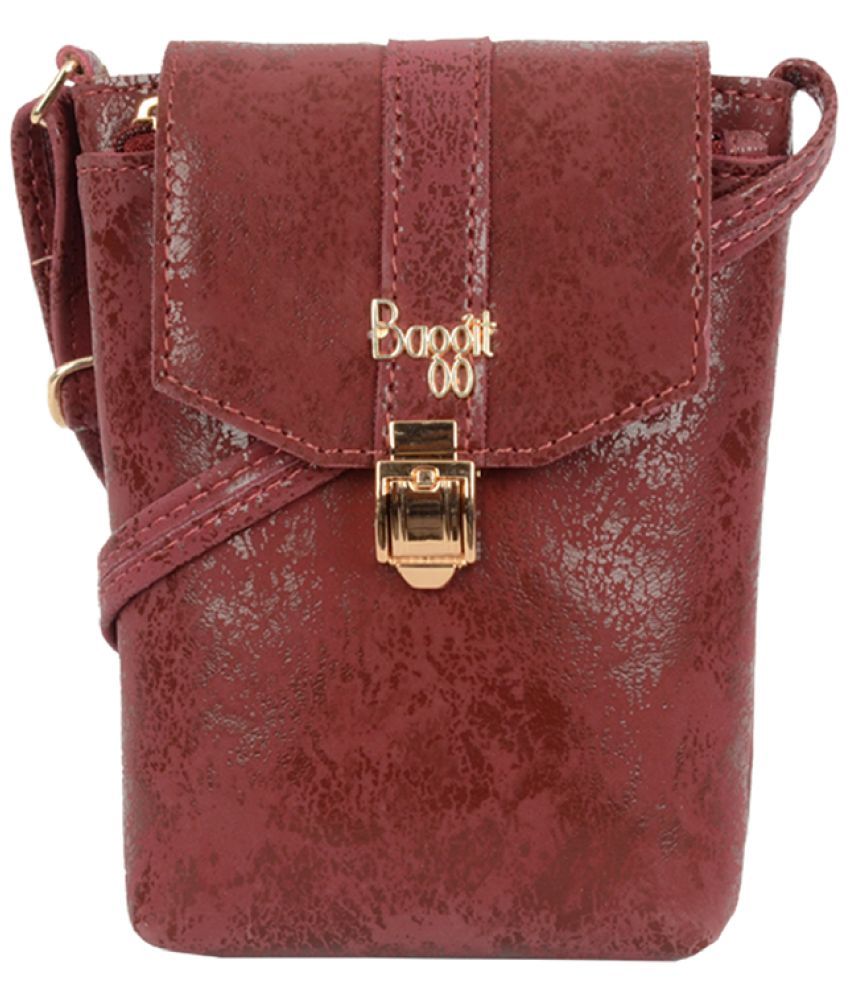     			Baggit Red Faux Leather Sling Bag